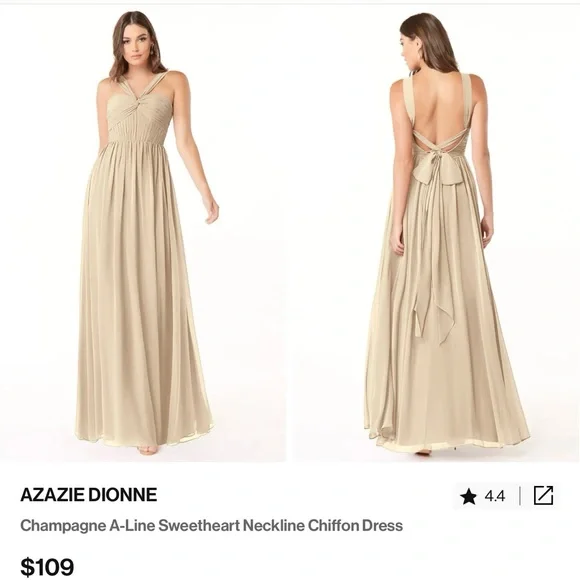 Azazie | Dresses | Azazie Dionne Champagne Aline Sweetheart Neckline  Chiffon Dress | Poshmark